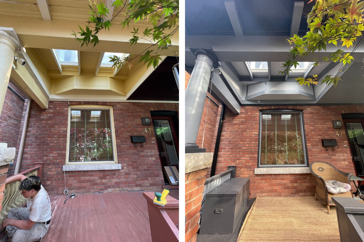 Porch and soffits painting before and after in High Park